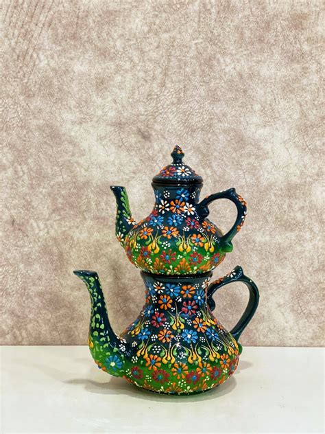 Turkish Ceramic Teapot Set Handmade Colorful Tea Serving Set Etsy