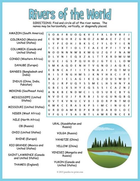Rivers Of The World Word Search Puzzle Worksheet Activity Geography