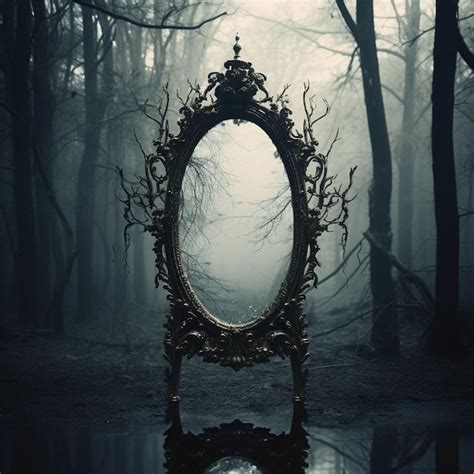 Premium Ai Image Mystical Gothic Mirror Dark Gloomy Background With