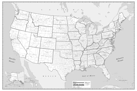 Usa County Wall Map Black And White Poster Rolled Paper Or Etsy