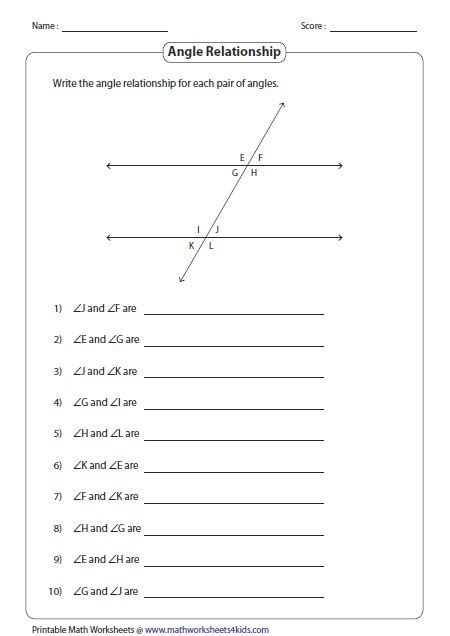 Angle Pairs Transversal Worksheet Answers