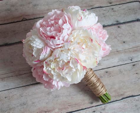 Ivory And Blush Pink Peony Wedding Bouquet Rustic Peony Etsy Peony