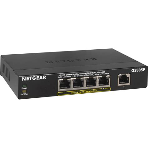 Netgear 5 Port Poe Gigabit Unmanaged Ethernet Switch Black