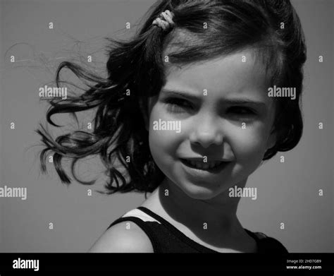 Black And White Close Up Portrait Of A Little Girl Stock Photo Alamy