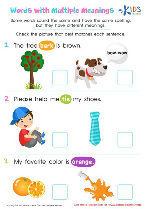 Words With More Than One Meaning Worksheets Worksheets For Kindergarten
