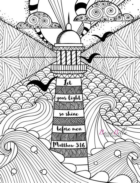 Zen Tangle Lighthouse Matthew Adult Coloring Page Let Your Light So Shine Inspirational