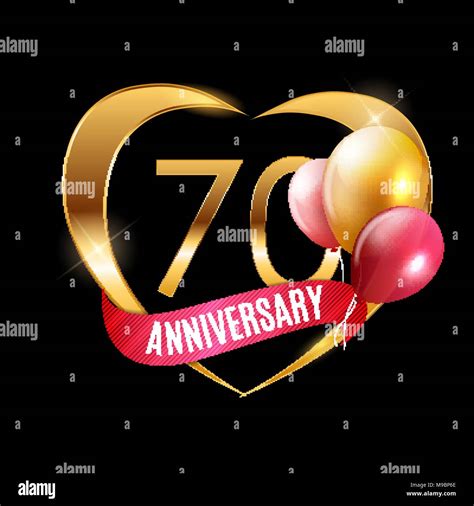 Template Gold Logo 70 Years Anniversary With Ribbon And Balloons Vector