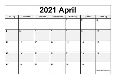 April Calendar 2021 Template