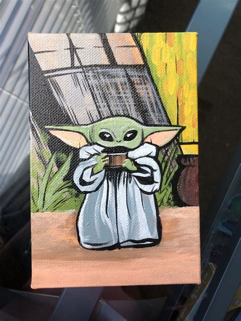 Baby Yoda Painting The Mandalorian Star Wars Mini Canvas Art