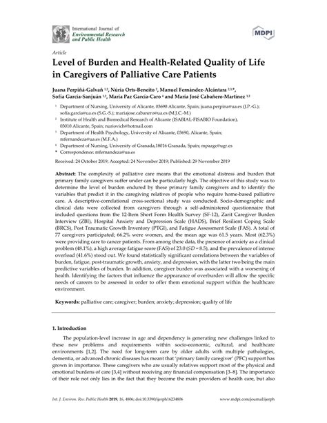 pdf level of burden and health related quality of life in caregivers of palliative care patients