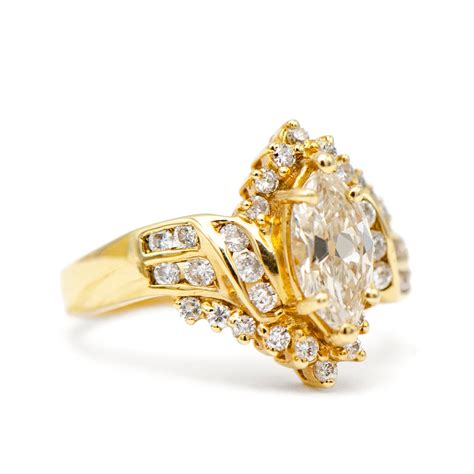 K Yellow Gold Marquise Diamond Engagement Ring Etsy