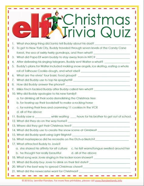 Quick, easy and a chance of turning 1 pound into millions! Elf Trivia Christmas Quiz (Free Printable) | Christmas ...