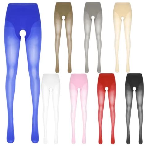 Womens Thigh High Glossy Sheer Crotchless Tights Footed Pantyhose Silk