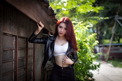 Wallpaper Women Outdoors Redhead Model Long Hair Asian Black