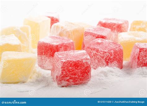 Sweet Pieces Of Turkish Delight With Powdered Sugar Stock Photo Image
