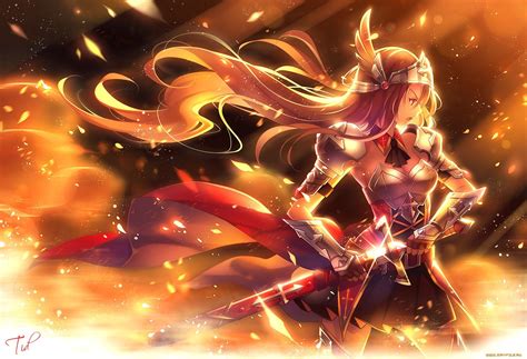 Anime Girl Arrow Warrior Sword Long Hair Blonde Wallpaper