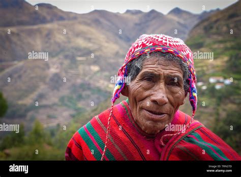 South America Peru Cusco Quechua People In Front Of An