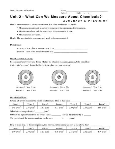 Accuracy And Precision Worksheet Answer Key Rose Pdf