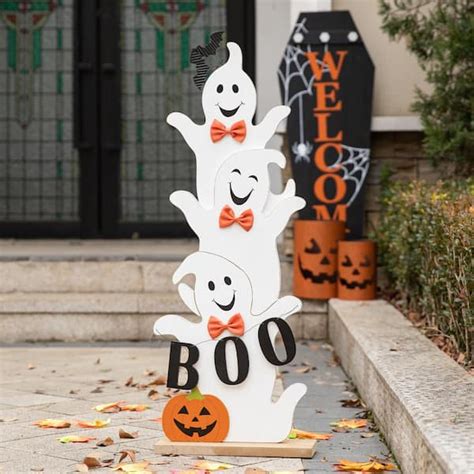 Glitzhome 375 In H Halloween Wooden Stacked Ghost Porch Decor