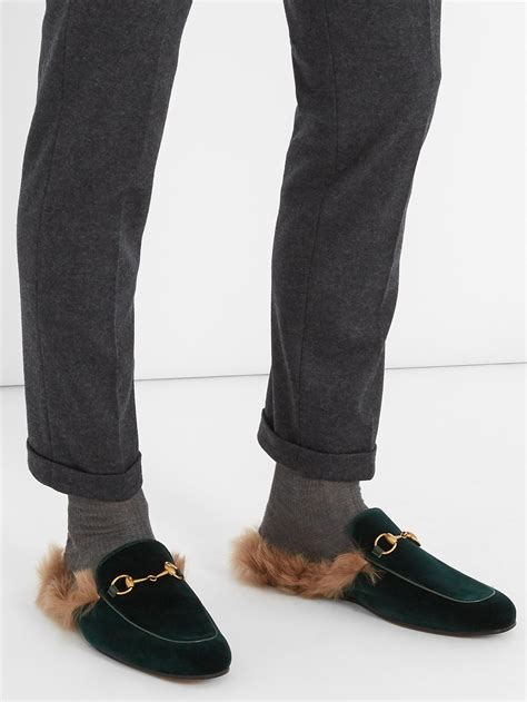 Gucci Princetown Fur Lined Velvet Loafers For Men Lyst