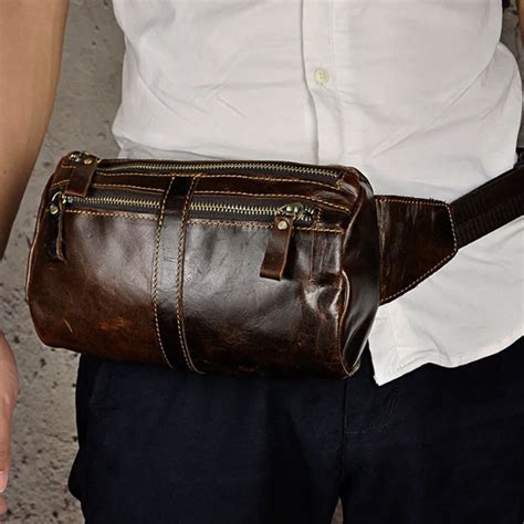 High Quality Men Natural Leather Fanny Waist Pack Bag Clutch Pack Case