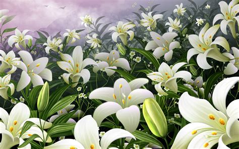 White Lilies Wallpaper Wallpapersafari Com
