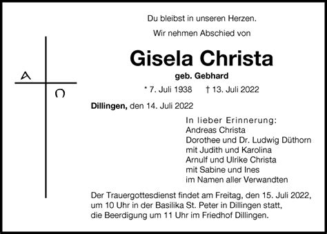 traueranzeigen von gisela christa augsburger allgemeine zeitung