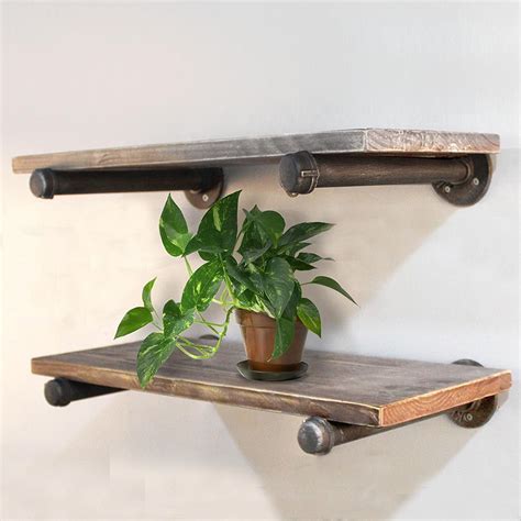 Strong and durable floating shelf brackets available individually, in bulk, or with our floating shelf range. 24/36″ Rustic Industrial Pipe Shelf Bracket Floating ...