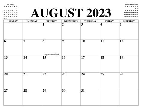 8 Printable August 2023 Calendar For You 2023 Cgm
