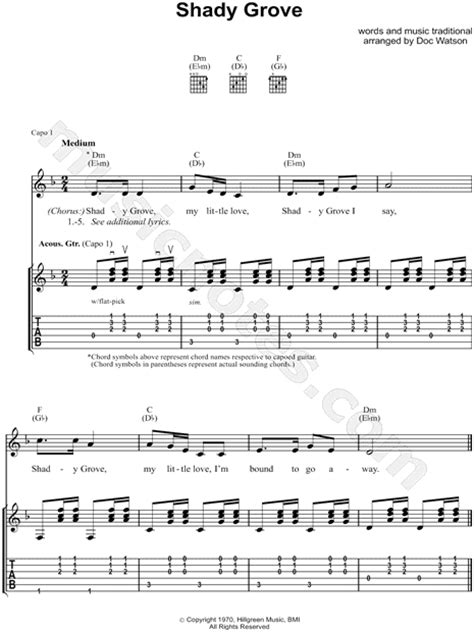 Doc Watson Shady Grove Guitar Tab In D Minor Download And Print Sku