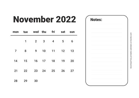 November 2022 Printable Calendar Blank Calendar Templates Bordio