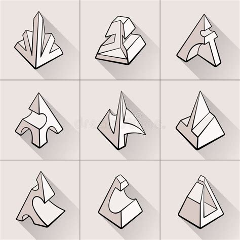 Set Of 3d Geometric Shapes Pyramid Designs Stock Vector Illustration
