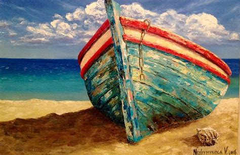 Large Painting Boat Original Oil Painting Canvas Red Sail Arte De