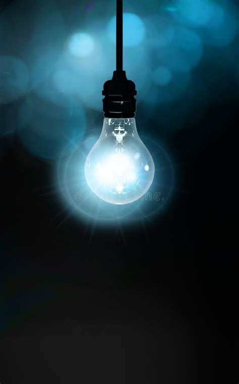 Realistic Light Bulb On The Black Background With Reflection Lamp