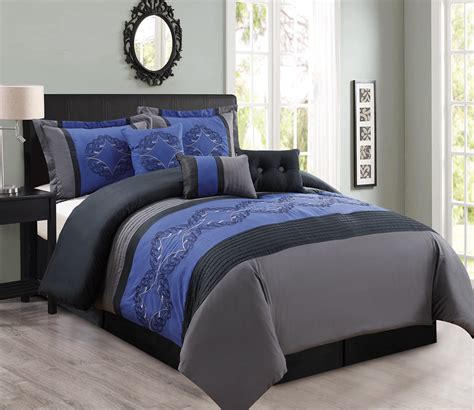 You may found another black comforter set higher design concepts. 7 Piece Navy/Charcoal/Black Comforter Set - Walmart.com