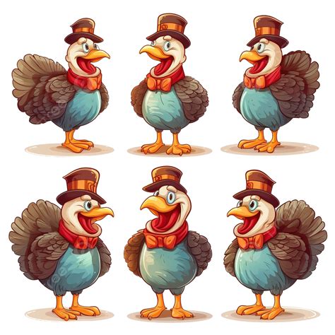 Happy Thanksgiving Turkey Cartoon Character Vector Set Thanksgiving