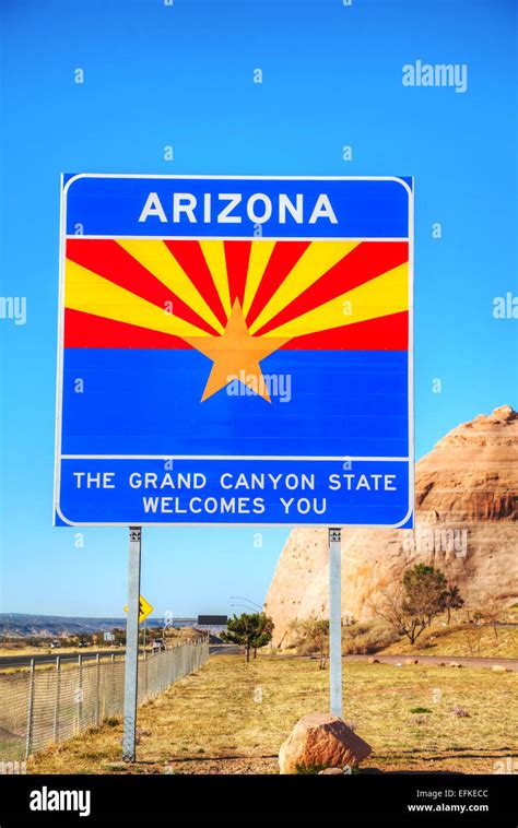Arizona Road Sign At The State Border Stock Photo Alamy