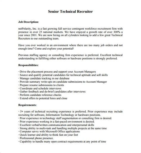 Recruiter Job Description Template 10 Free Word Pdf Format Download