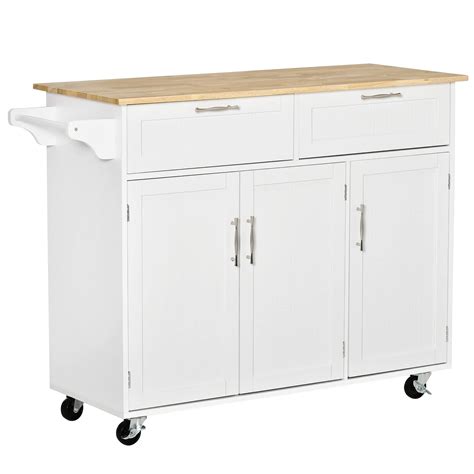 Buy Homcom Mobile Kitchen Island With Storage Kitchen Cart With Wood