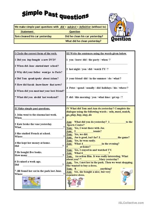 Simple Past Questions Exercises G English Esl Worksheets Pdf And Doc