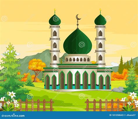 Islamic Mosque Buildings Cartoon Isolated Stock Vector Illustration