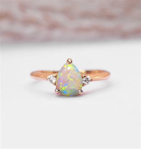 Pear Cut Opal Dainty Ring In Rose Gold Diorah Jewellers