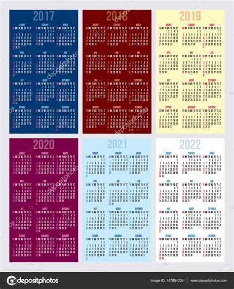 Vector Conjunto De Cuadrícula De Calendario Para Los Años 2017 2022