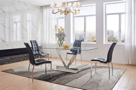 Graceful Rectangular Clear Glass Top Leather Designer 5 Pcs Table And Chairs Glendale Arizona