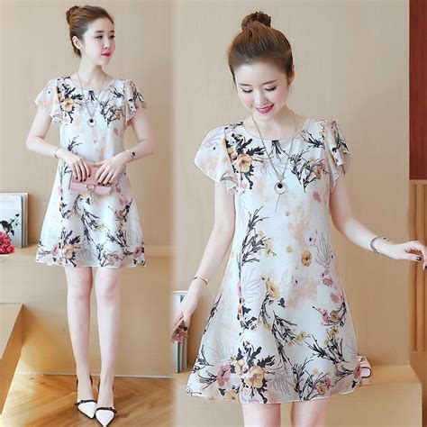 Plus Size Womens Summer New Korean Loose Round Neck Fashion Elegant Printing Short Sleeved Slim