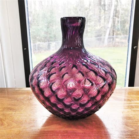 Vintage Purple Glass Vase Textured Glass That Weaves To Top Of Etsy Mid Century Art Glass