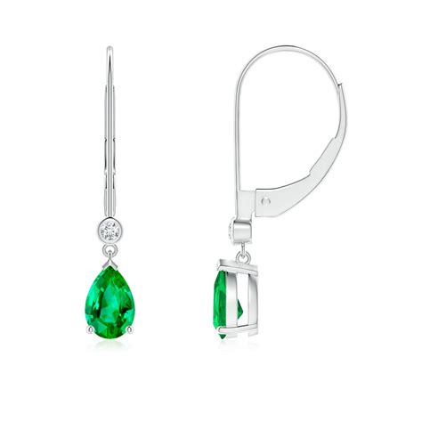 Pear Shaped Emerald Leverback Drop Earrings With Diamond Angara Australia