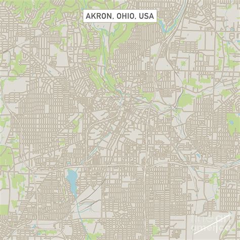 Akron Ohio Us City Street Map Digital Art By Frank Ramspott