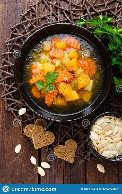 Vegetable Soup With Carrot Potato And Pumpkin Healthy Vegetarian Food
