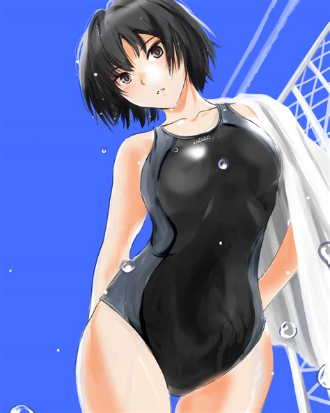 murasaki iro nanasaki ai yukana amagami commentary 1girl black one piece swimsuit blue